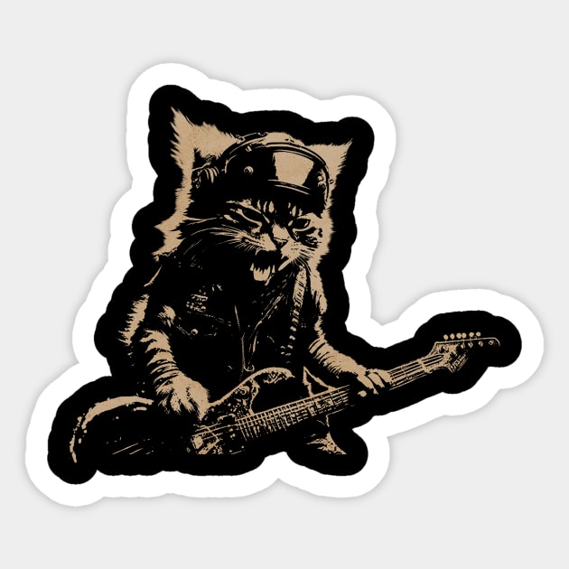 Rock Cat Playing Guitar Sticker by MasutaroOracle